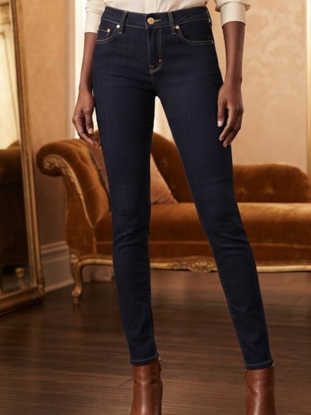 NWT Tory Burch Women's Skinny Jeans in Dark Indigo with Gold Hardware Size 4